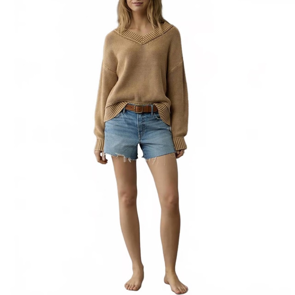 Cozy Tan V-Neck Sweater